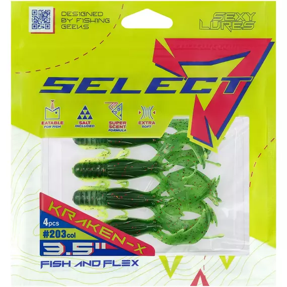 Силікон Select Kraken-X SE 3.5" #203 (4шт/уп), Довжина силікону: 3.5" (8.89 см), Колір силікону: 203, фото , изображение 2